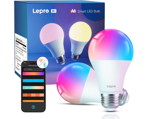 Розумна лампочка Lepro AI B1 E27 8,5 Вт 806 лм з регульованою яскравістю (комплект 2 шт)
