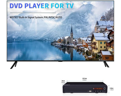 Компактний DVD-програвач WISCENT для телевізора з HDMI/RCA/USB/мікрофоном