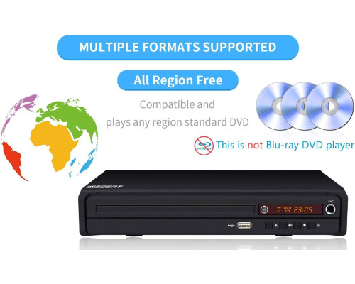 Компактний DVD-програвач WISCENT для телевізора з HDMI/RCA/USB/мікрофоном