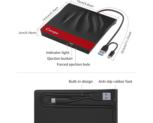 Зовнішній CD-привід Cocopa USB 3.0 Type-C CD/DVD-RW записувач