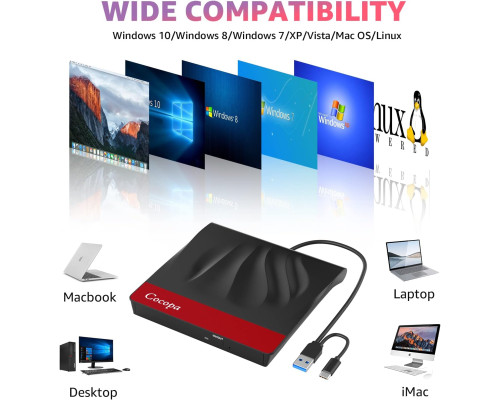 Зовнішній CD-привід Cocopa USB 3.0 Type-C CD/DVD-RW записувач