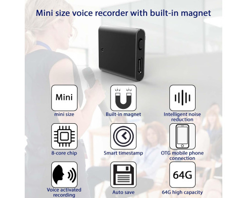 Магнітний міні-диктофон 64G з голосовою активацією