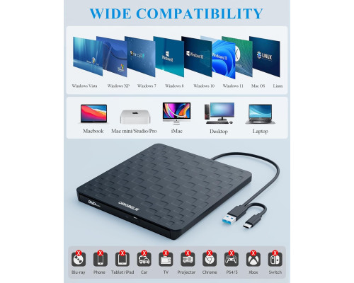 Зовнішній CD DVD привід для ноутбука USB 3.0 Type-C