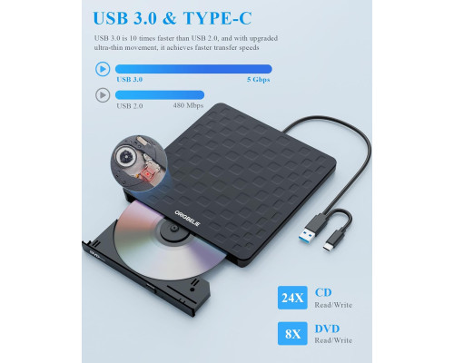 Зовнішній CD DVD привід для ноутбука USB 3.0 Type-C