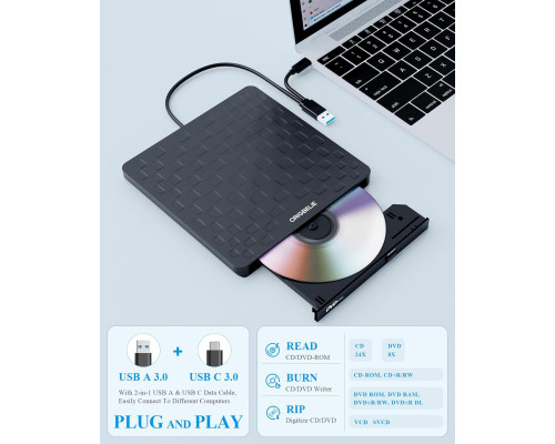 Зовнішній CD DVD привід для ноутбука USB 3.0 Type-C