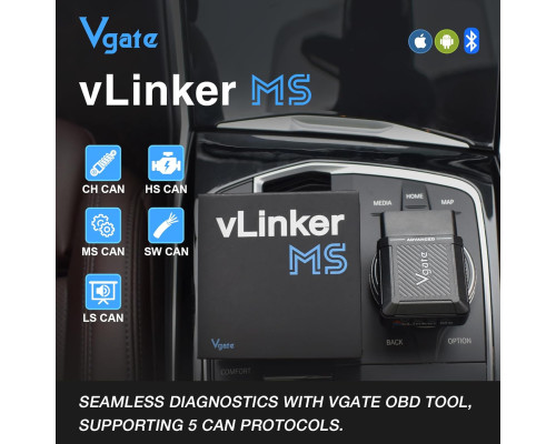 Автомобільний сканер Vgate vLinker MS Bluetooth OBD2 для iPhone/iOS, Android та Windows