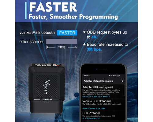 Автомобільний сканер Vgate vLinker MS Bluetooth OBD2 для iPhone/iOS, Android та Windows