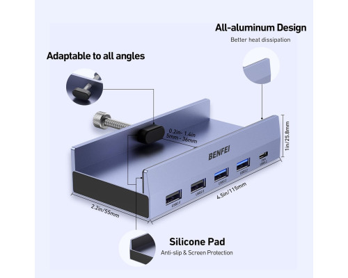 USB-хаб BENFEI 8-в-1 з кріпленням типу C 4K@60Hz HDMI