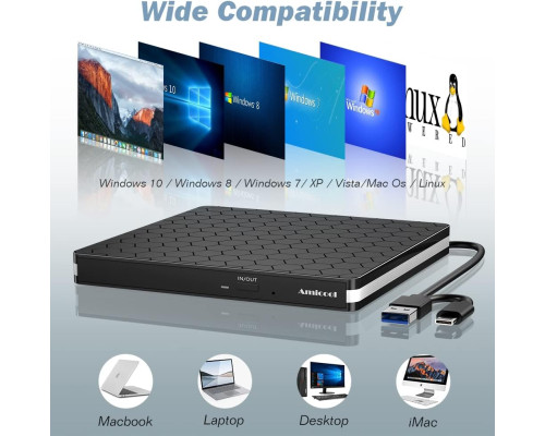 Зовнішній CD-DVD записувач та зчитувач Amicool з USB 3.0