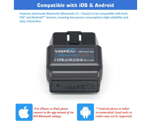 Діагностичний сканер Veepeak OBDCheck BLE+ Bluetooth OBD II