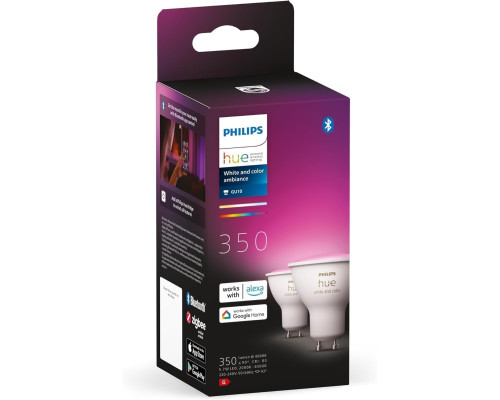 Комплект із 2 світлодіодних ламп Philips Hue White and Color Ambiance Smart / цоколь GU10 / 350 люмен / підтримка Bluetooth