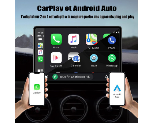 Бездротовий адаптер CarPlay та Android Auto 2024 / 2-канальний перетворювач дротового зв'язку на бездротовий