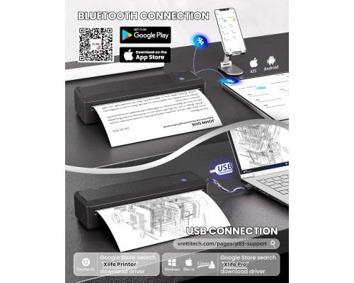 Портативний бездротовий термопринтер Vretti P83