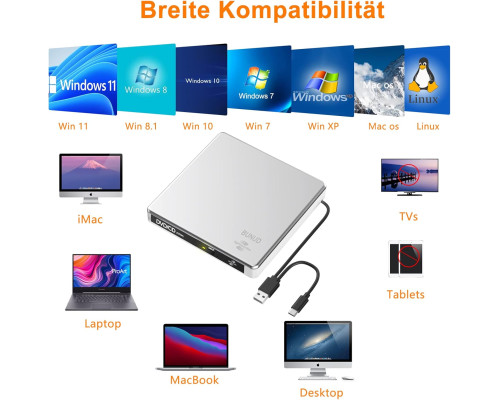 Зовнішній CD DVD-привід BUNUD із USB 3.0 Type-C