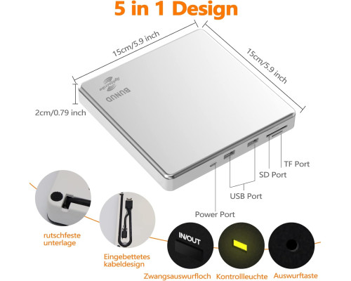 Зовнішній CD DVD-привід BUNUD із USB 3.0 Type-C