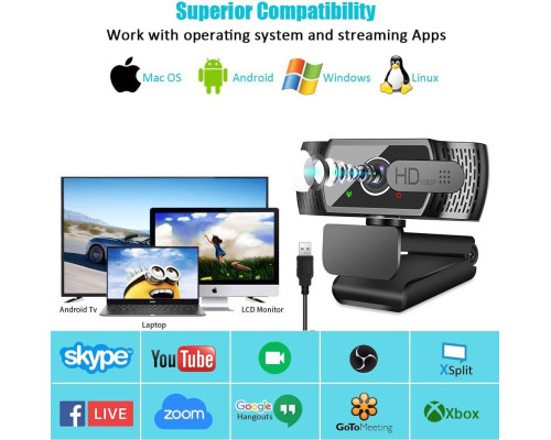 Веб-камера Neefeaer HD 1080P з мікрофоном, штативом та автоматичною корекцією освітленості