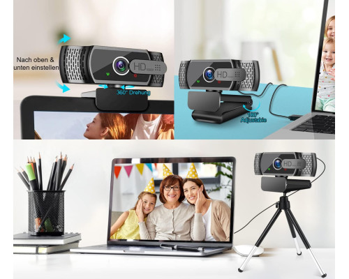 Веб-камера Neefeaer HD 1080P з мікрофоном, штативом та автоматичною корекцією освітленості