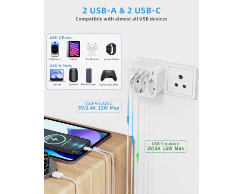 Дорожній адаптер з 4 USB-портами SUDEERY