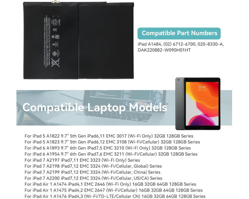 Батарея для планшета K KYUER A1484 для iPad