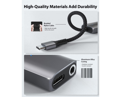 Адаптер Stouchi 2-в-1 USB C на 3,5 мм для заряджання навушників