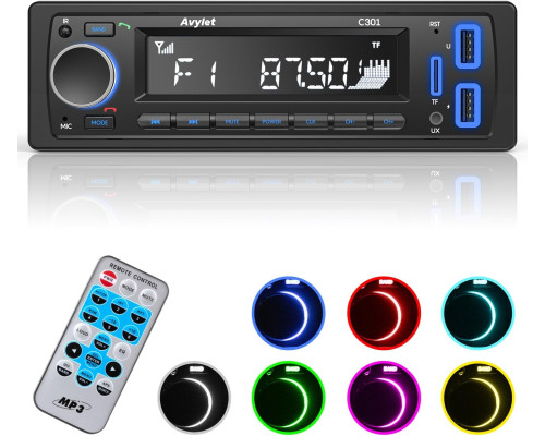 Автомагнітола Avylet з 7 світлодіодними кольорами, Bluetooth 5.0
