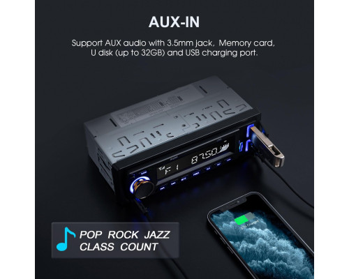 Автомагнітола Avylet з 7 світлодіодними кольорами, Bluetooth 5.0