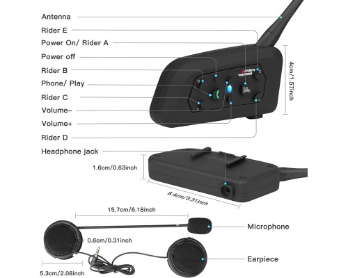 Гарнітура для мотоциклетного шолому VNETPHONE з Bluetooth 2шт.