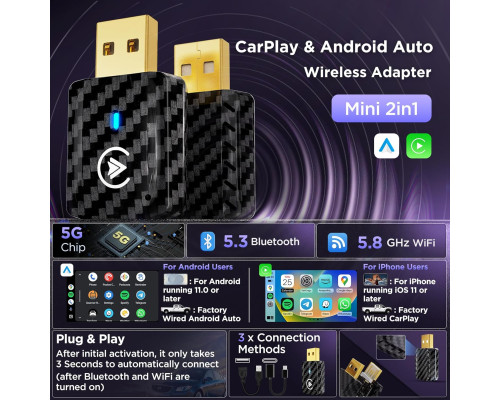 Міні-адаптер 2-в-1 для CarPlay та Android Auto