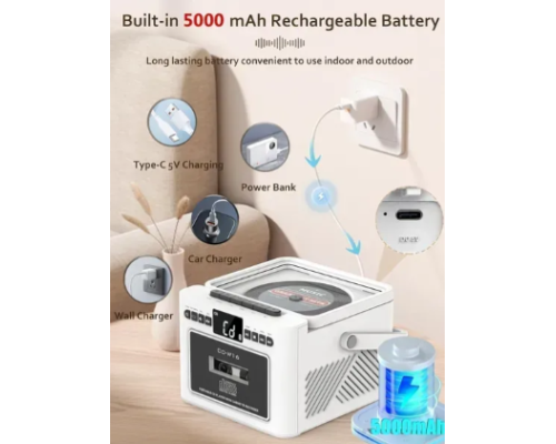 Касетний CD-програвач / бумбокс Jimeng з Bluetooth та акумулятором FM/AUX/Micro SD/USB
