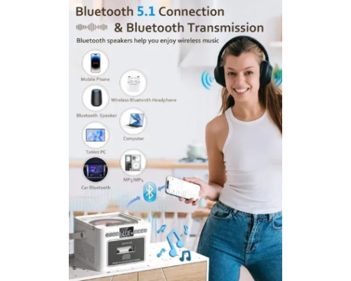 Касетний CD-програвач / бумбокс Jimeng з Bluetooth та акумулятором FM/AUX/Micro SD/USB