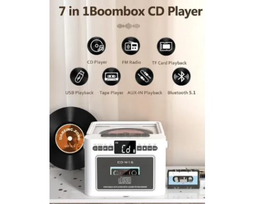 Касетний CD-програвач / бумбокс Jimeng з Bluetooth та акумулятором FM/AUX/Micro SD/USB