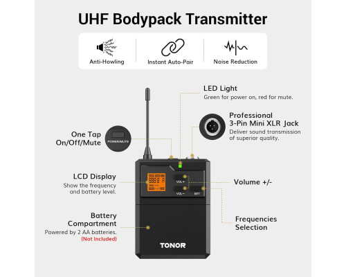 Бездротова мікрофонна система TONOR UHF з гарнітурою