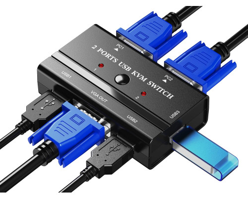 KVM-Перемикач VGA USB для 2 комп'ютерів Rybozen