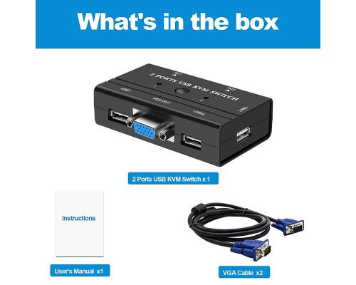 KVM-Перемикач VGA USB для 2 комп'ютерів Rybozen