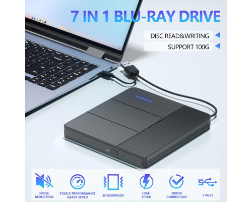 Зовнішній Blu-ray привід 7 в 1 для читання/запису  CD-програвача