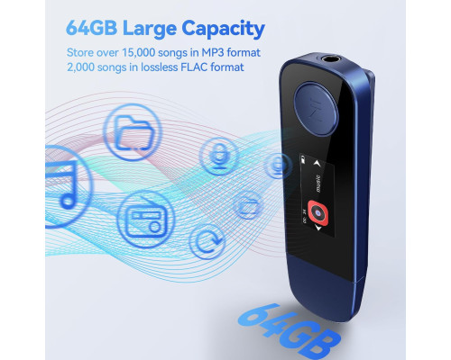 MP3-Плеєр AGPTEK 64 ГБ з Bluetooth та FM-радіо