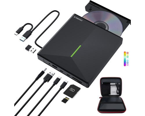 Зовнішній CD/DVD-привід з 4 портами USB та 2 слотами для карт TF/SD ORIGBELIE