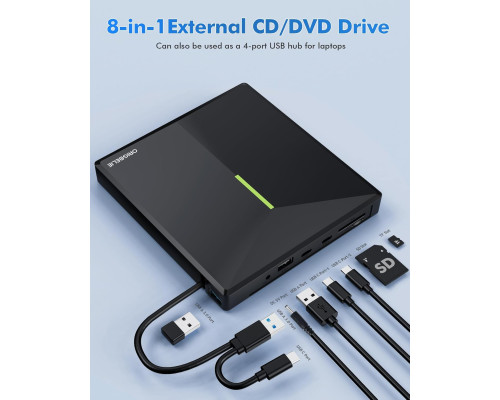 Зовнішній CD/DVD-привід з 4 портами USB та 2 слотами для карт TF/SD ORIGBELIE