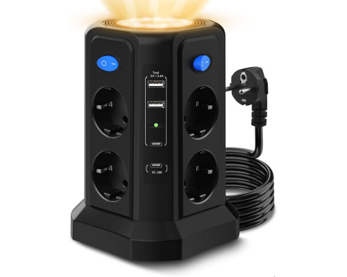 Багатофункціональна зарядна станція з нічним світлом PD20W (4 USB-порти та 8 розеток)