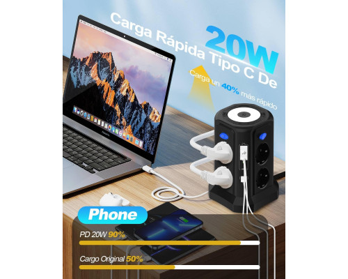 Багатофункціональна зарядна станція з нічним світлом PD20W (4 USB-порти та 8 розеток)
