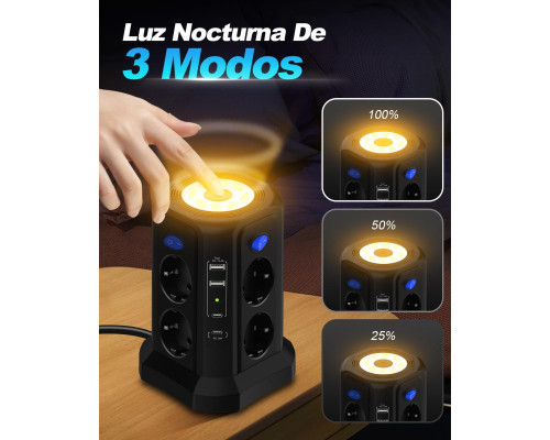 Багатофункціональна зарядна станція з нічним світлом PD20W (4 USB-порти та 8 розеток)
