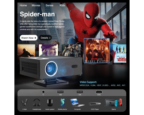 Проектор Full HD 1080p з підтримкою 4K та Bluetooth 5.0 Teuyau