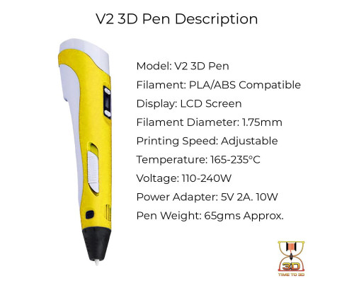 3D-ручка 2 покоління з LCD дисплеєм, зарядкою та набором PLA ниток