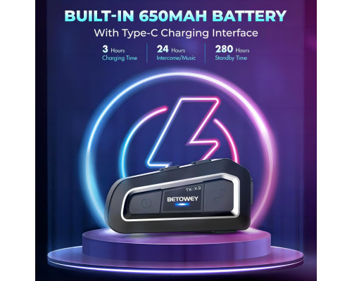 Мотоциклетна Bluetooth-гарнітура BETOWEY TK-X2 для шолома з FM-радіо
