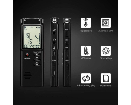 Багатофункціональний диктофон 64GB з РК-дисплеєм та MP3-плеєром