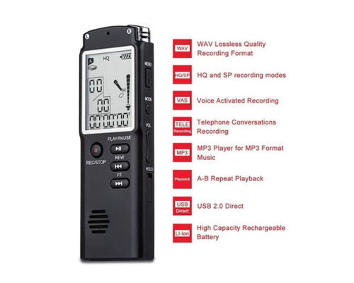 Багатофункціональний диктофон 64GB з РК-дисплеєм та MP3-плеєром