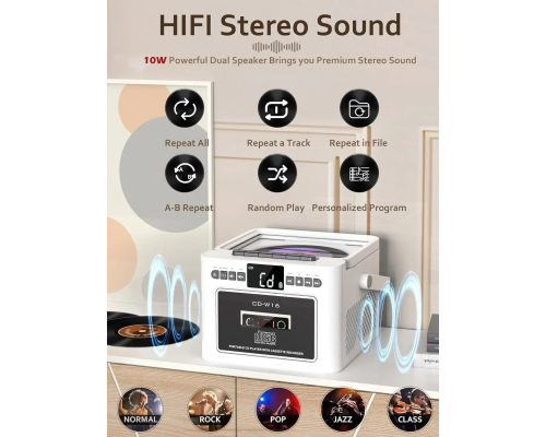 Касетний CD-програвач / бумбокс  з Bluetooth та акумулятором FM/AUX/Micro SD/USB