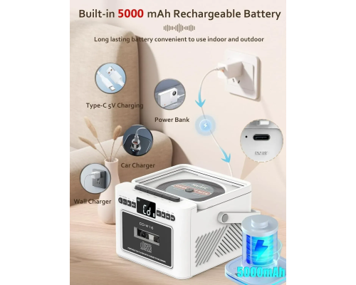 Касетний CD-програвач / бумбокс  з Bluetooth та акумулятором FM/AUX/Micro SD/USB