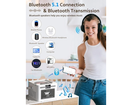 Касетний CD-програвач / бумбокс  з Bluetooth та акумулятором FM/AUX/Micro SD/USB