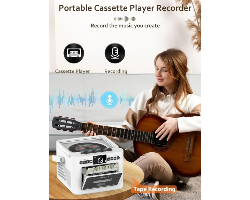 Касетний CD-програвач / бумбокс  з Bluetooth та акумулятором FM/AUX/Micro SD/USB